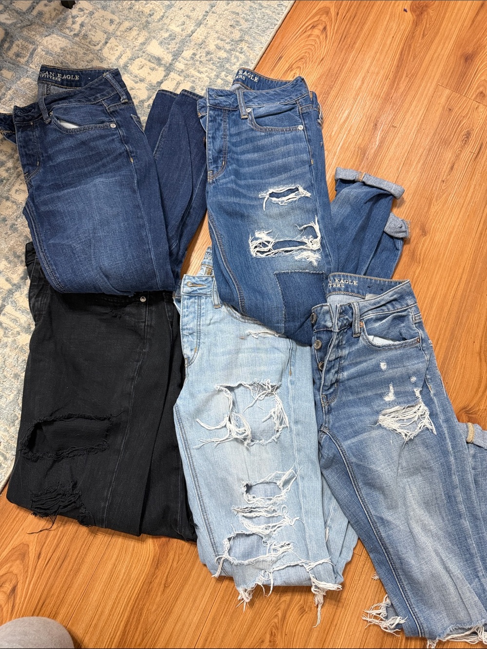 Assorted Distressed Jeans - Light to Dark Blue + Black